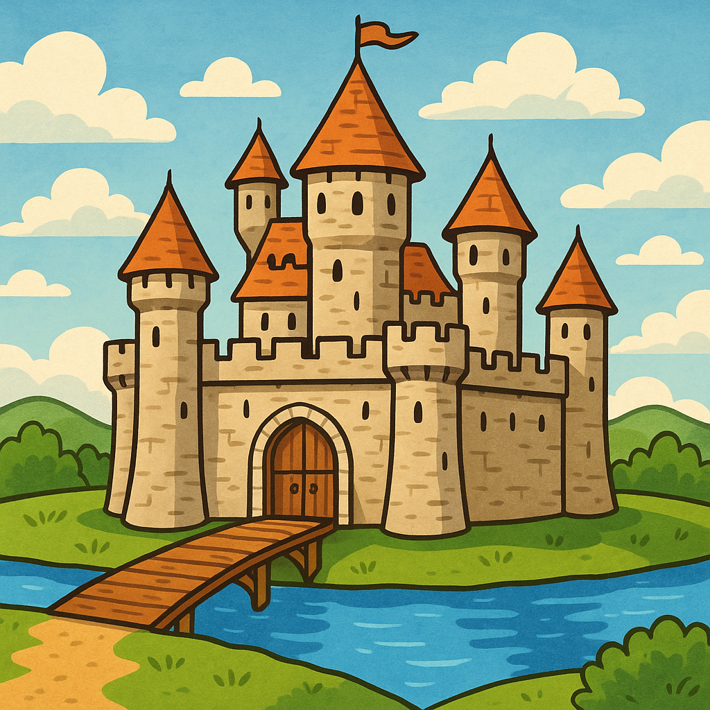 Storybook-style illustration of a medieval castle surrounded by a blue moat, symbolising protecting an online business from competitors.